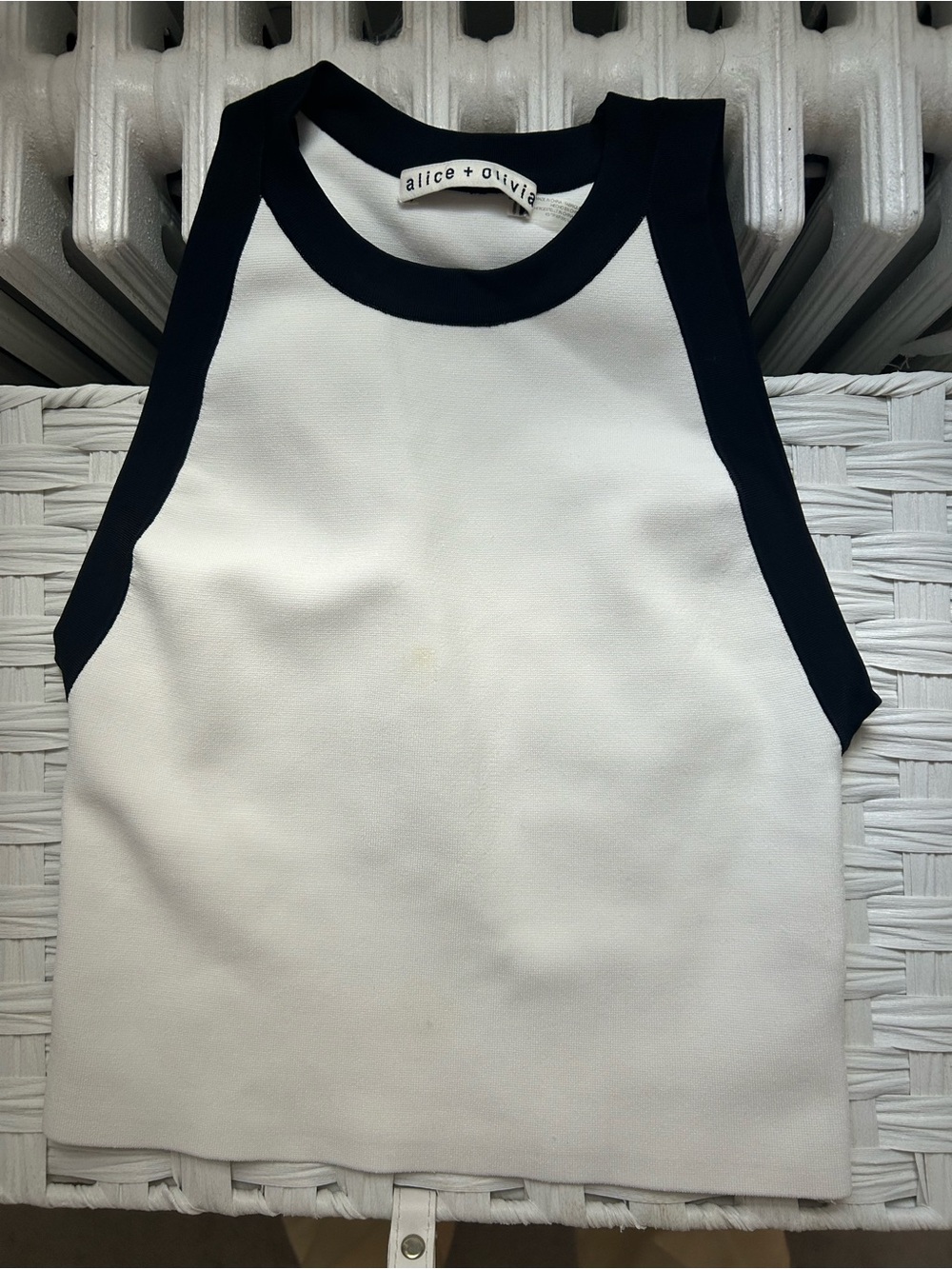 Alice + Olivia White Tank Top with Black Trim